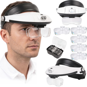 Okulary precyzyjne lupa lampa lampka na głowę daszek 2xled 5 soczewek FALON-TECH