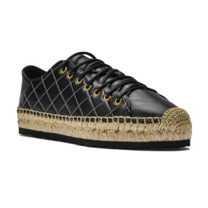 Espadryle skórzane czarne pikowane 36
