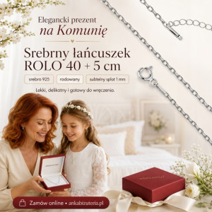 łańcuszek srebrny diamentowany rolo rodowany 40 cm + 5 cm
