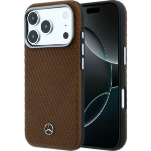 Etui Mercedes-Benz Leather Semi Wrap Wood Effect MagSafe do iPhone 17 Pro Max, brązowe