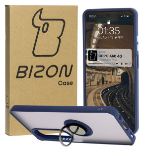 Etui z uchwytem na palec Bizon Case Hybrid Ring do Oppo A60 4G, przydymione z granatową ramką