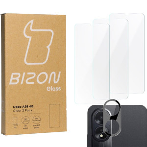 3x Szkło + szybka na aparat Bizon Glass Clear Pack do Oppo A38 4G