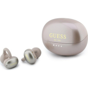 Bezprzewodowe słuchawki douszne, otwarte Guess OWS Metalic Finish Electroplated Parts Classic Logo, Bluetooth 6.0, różowo-szare, metaliczne
