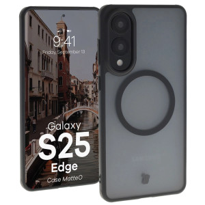 Etui z pierścieniem magnetycznym Bizon Case MatteO do Galaxy S25 Edge, przydymione-czarne