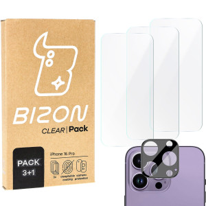 3x Szkło hartowane + szybka na aparat Bizon Glass Clear Pack do iPhone 16 Pro