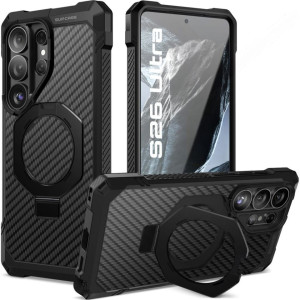 Etui pancerne Supcase UB Grip Mag Aramid do MagSafe do Galaxy S26 Ultra, czarne z włóknem węglowym