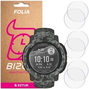 Folia ochronna na ekran zegarka Bizon Watch Film HydroFlex do Garmin Instinct 2X Solar, 6 sztuk