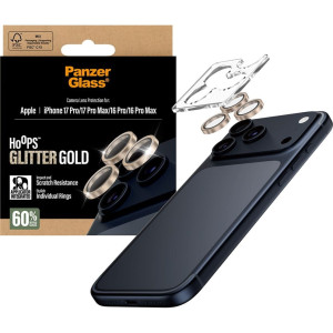 Szkło hartowane na aparat z aplikatorem PanzerGlass Hoops Glitter Gold Camera Lens Protector do iPhone 17 Pro Max / 17 Pro / 16 Pro Max / 16 Pro, przezroczysto-złote