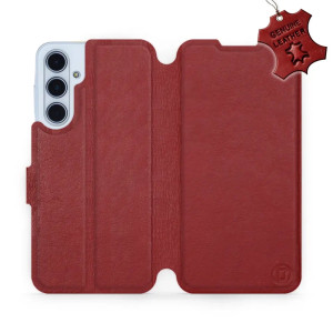 Etui z naturalnej skóry do Galaxy M35 5G, Mobiwear Leather, ciemno-czerwone