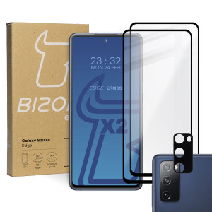 2x Szkło + szybka na aparat Bizon Glass Edge Pack,  Galaxy S20 FE, czarne