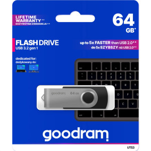 Pendrive USB-A 3.2 Gen 1, Goodram UTS 3 64GB, 60MB/s, czarny
