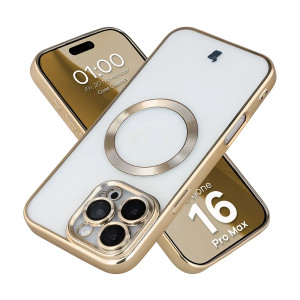 Etui z ochroną aparatu i pierścieniem magnetycznym Bizon Case GuardO do iPhone 16 Pro Max, przezroczysto-złote