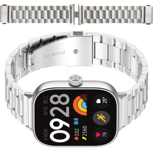Pasek ze stali nierdzewnej Bizon Strap Watch Aura do Xiaomi Redmi Watch 6 / 5 / 4 / Smart Band 10 Pro / 9 Pro / 8 Pro, srebrny