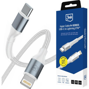 Kabel z oplotem 3mk Hyper Cable USB-C do Lightning, 27W, PD, 1 m, biały