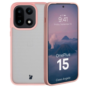 Etui Bizon Case Angelo do OnePlus 15, półprzezroczyste z jasnoróżową ramką