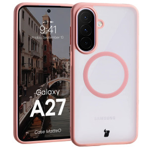 Etui z pierścieniem magnetycznym Bizon Case MatteO do Galaxy A27 5G, przydymione-jasnoróżowe