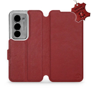 Etui z naturalnej skóry do Xiaomi Redmi 15 5G, Mobiwear Leather, ciemno-czerwone