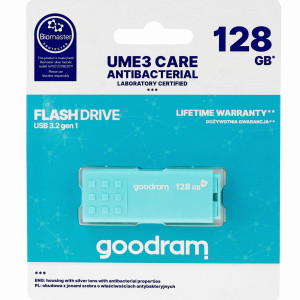 Pendrive USB-A 3.2 Gen 1, Goodram UME3 Care 128GB, 60MB/s, turkusowy