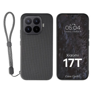 Etui ze smyczką na nadgarstek i pierścieniem magnetycznym Bizon Case CarbO do Xiaomi 17T, czarne