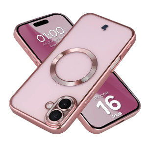 Etui z ochroną aparatu i pierścieniem magnetycznym Bizon Case GuardO do iPhone 16 Plus, przezroczysto-różowe