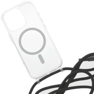 Etui FIXED MagPure Neck do MagSafe do iPhone 16 Pro, przezroczyste z czarną smyczką