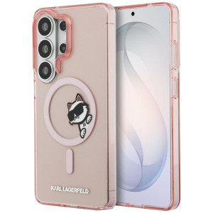 Etui Karl Lagerfeld IML Print MagSafe Peekaboo do Galaxy S26 Ultra, półprzezroczyste różowe z kotką Choupette