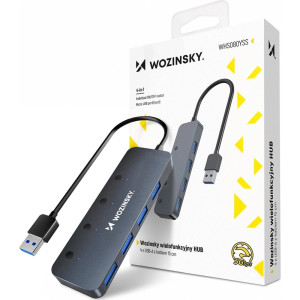 Hub USB-A 3.0 Wozinsky WHS080YSS, 4 porty, szary