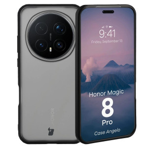 Etui Bizon Case Angelo do Honor Magic8 Pro, przydymione z czarną ramką