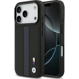Etui BMW Hardcase Perforated Stripe Logo do iPhone 17 Pro do MagSafe, czarno-niebieskie