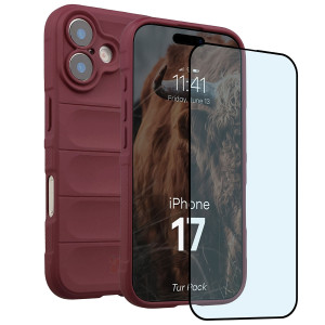 Pancerne etui + szkło hartowane Bizon Tur Pack do iPhone 17, burgundowe