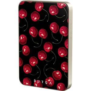 Powerbank indukcyjny Burga Magnetic Gunmetal Cherrybomb, magnetyczny do MagSafe, Qi, USB-C, PD, 20W, 5000mAh + kabel USB-C, złoty z wzorem wiśni