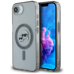 Etui Karl Lagerfeld HardCase IML Karl & Choupette Heads MagSafe do iPhone 17e / 16e, przydymione z czarną ramką
