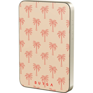 Powerbank indukcyjny Burga Slim Magnetic Happy Hour, magnetyczny do MagSafe, Qi, USB-C, PD, 20W, 5000mAh + kabel USB-C, beżowy wzorzysty