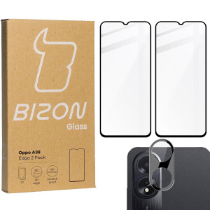 2x Szkło + szybka na aparat Bizon Glass Edge Pack do Oppo A38 4G