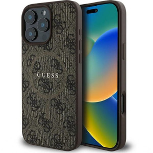 Etui Guess Hardcase 4G Ring Classic Logo MagSafe do iPhone 16 Pro, brązowe