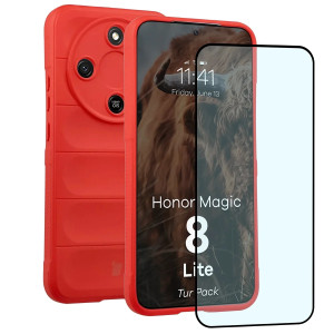 Pancerne etui + szkło hartowane Bizon Tur Pack do Honor Magic8 Lite, czerwone