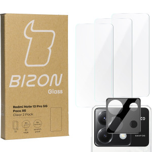 3x Szkło + szybka na aparat Bizon Glass Clear Pack do Xiaomi Poco X6 / Redmi Note 13 Pro 5G