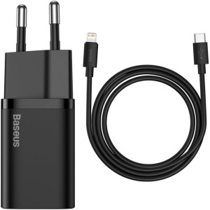 Ładowarka sieciowa USB-C 20W, Baseus Super Si, kabel Lightning, czarna