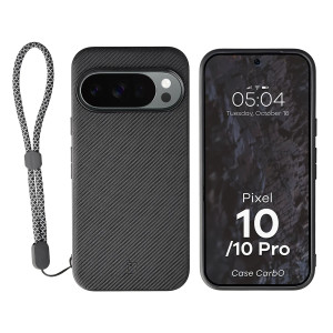 Etui ze smyczką na nadgarstek i pierścieniem magnetycznym Bizon Case CarbO do Google Pixel 10 / 10 Pro, czarne