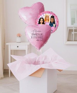 Prezent dla miłośniczki Barbie - trzy balony w pudełku z imieniem