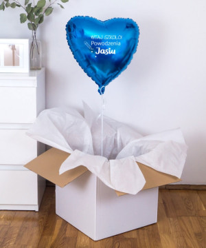 Balon z helem niebieskie serce - Witaj szkoło