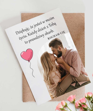 Kartka okolicznościowa personalizowana dla pary ze zdjęciem - Balonowe serce