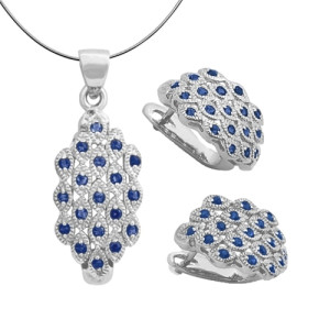 PAVO Komplet srebrnej biżuterii kolczyki naszyjnik szafiry 2,3 ct