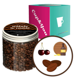 Kawa Arabica mielona lub ziarnista smakowa aromatyzowana wiśnie w rumie 200g idealna na prezent upominek dla kobiety mężczyzny faceta mamy taty żony m