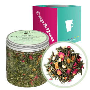 Herbata zielona SENCHA BOŻONARODZENIOWA 100g liściasta sypana herbatka skórka pomarańczy migdały płatki róży wanilia kardamon goździki aromat na preze