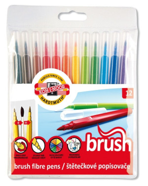 Flamastry 12 kolorów pędzelkowe brush Koh-i-noor