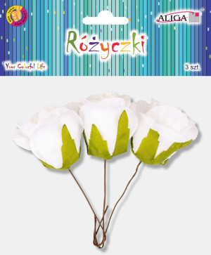 Rózyczki białe na drucikach 15cm 3 sztuki