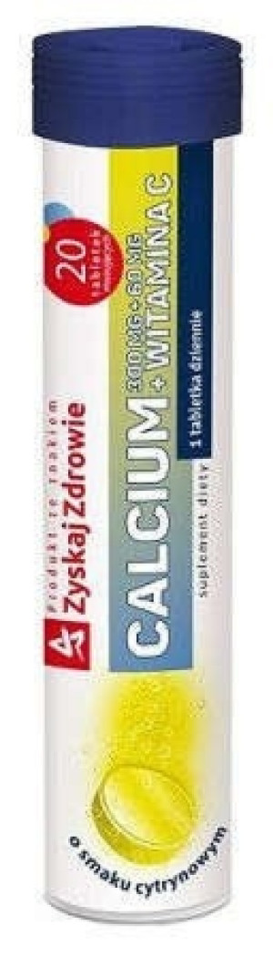 Calcium 300mg + witamina C 60mg cytrynowe x 20 tabletek musujących