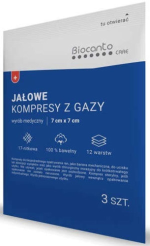 BIOCANTO Kompres jałowy 7cm x 7cm x 3 sztukI