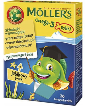 Moller's Omega-3 Rybki żelki jabłkowe x 36 sztuk